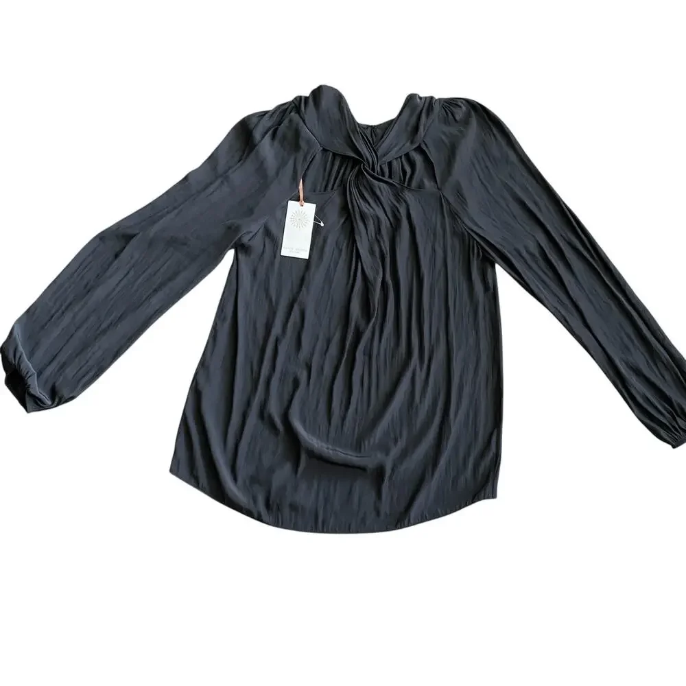Ramy Brook Marina Cross Front Blouse Top Fits Sz S Black Long sleeve AS76361 325 - Picture 14 of 14